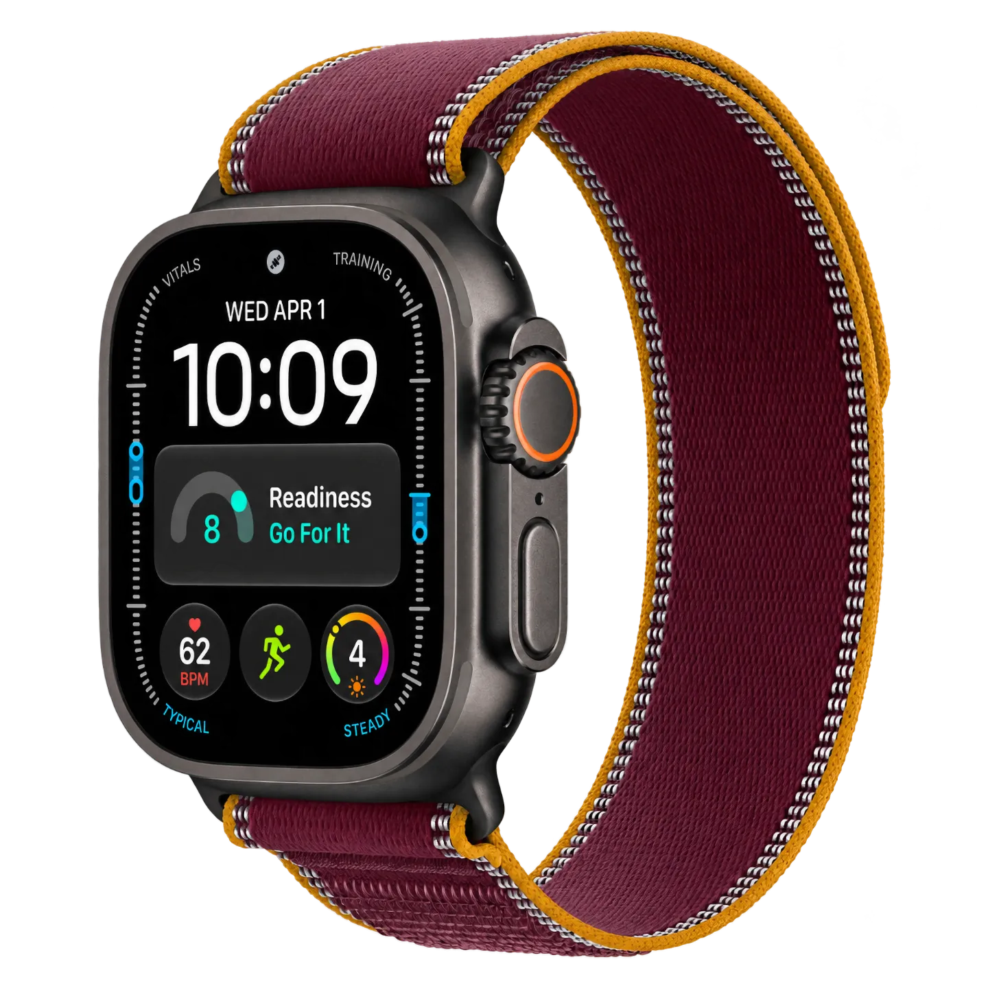 Apple Watch Ultra 4 Black Titanium Case with Burgundy Trail Loop